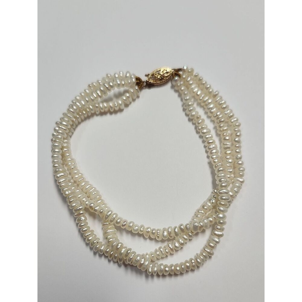 14K Three-Strand Pearl Bracelet in White